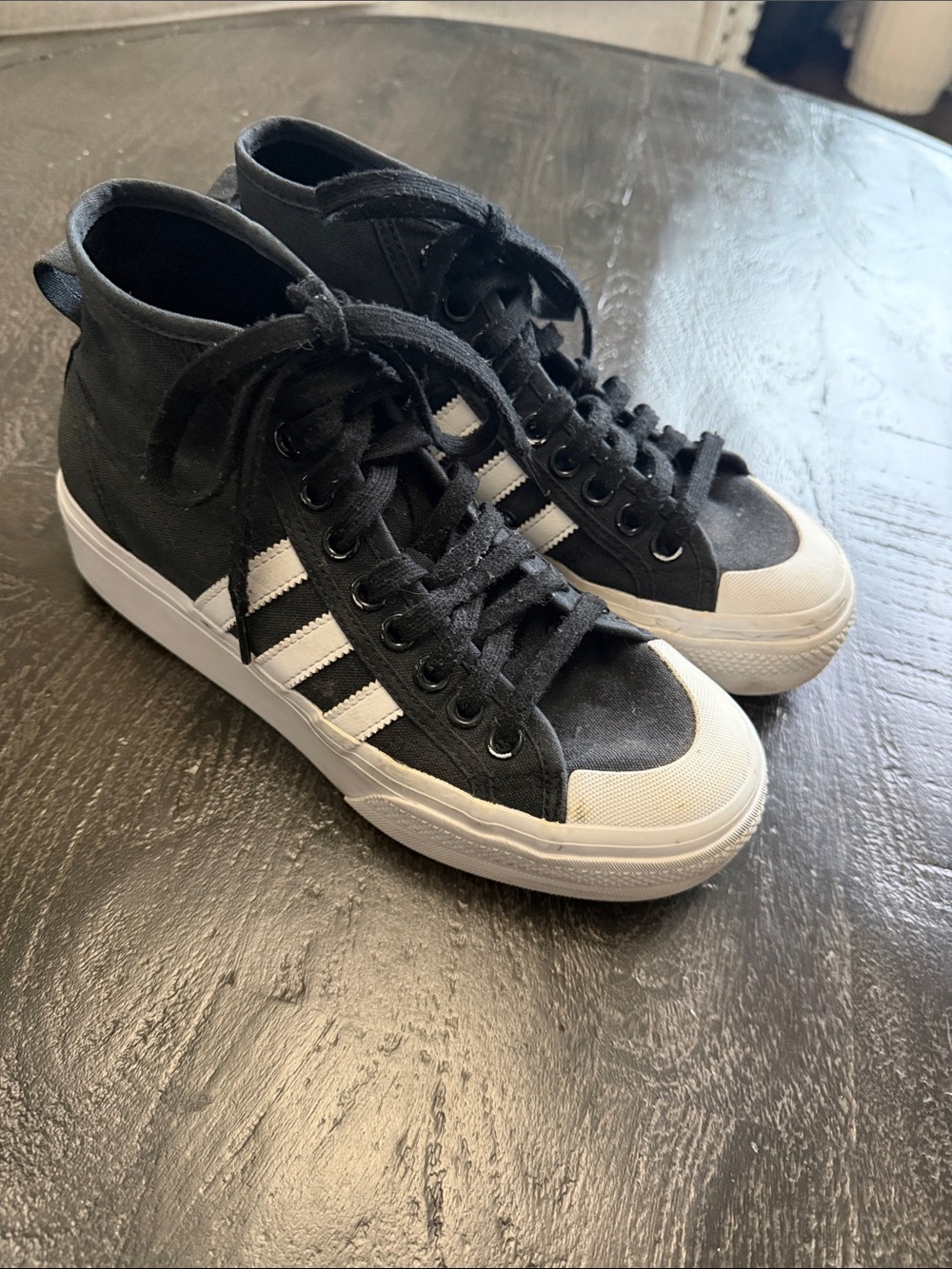 adidas Black and White High-Top Canvas Sneakers